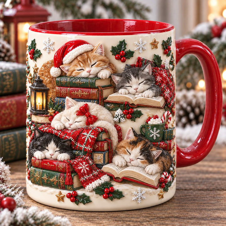 Sleepy Cat Tales Christmas 3D Effect Printed Accent Mug NCU0HT204