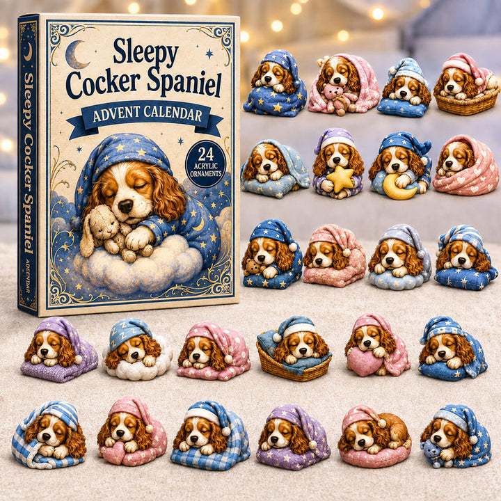 CHRISTMAS KICKOFF 40% OFF - Sleepy Cocker Spaniel Advent Calendar 2026 - 24-Day Festive Countdown, Acrylic Charms Blind Box - Gift For Cocker Spaniel Lovers AC0NT079