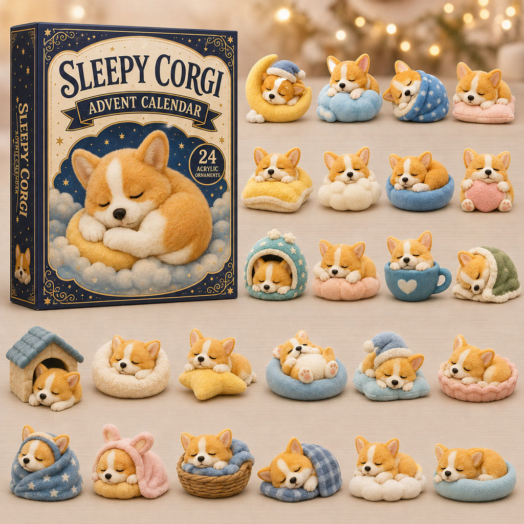 CHRISTMAS KICKOFF 40% OFF - Sleepy Corgi Advent Calendar 2026 - 24-Day Festive Countdown, Acrylic Charms Blind Box - Gift For Corgi Lovers AC0TM187