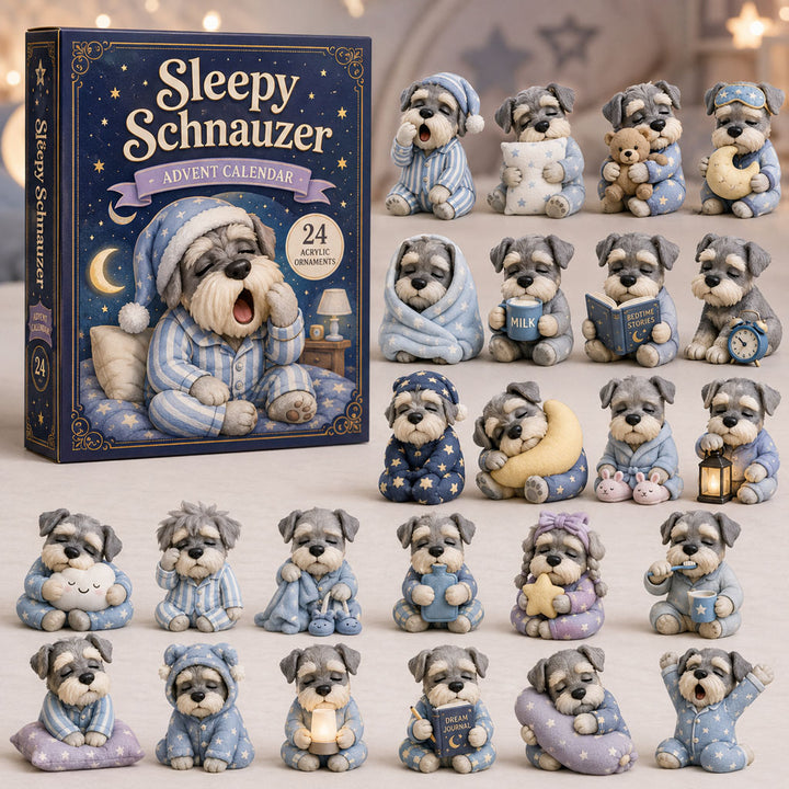 CHRISTMAS KICKOFF 40% OFF - Sleepy Schnauzer Advent Calendar 2026 - 24-Day Festive Countdown, Acrylic Charms Blind Box - Gift For Schnauzer Lovers AC0NT049