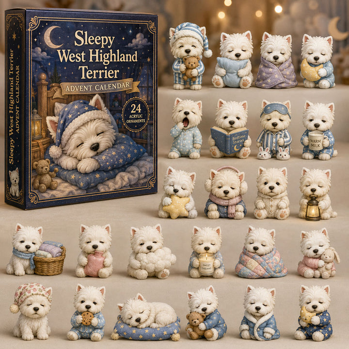 CHRISTMAS KICKOFF 40% OFF - Sleepy West Highland Terrier Advent Calendar 2026 - 24-Day Festive Countdown, Acrylic Charms Blind Box - Gift For West Highland Terrier Lovers AC0NT054
