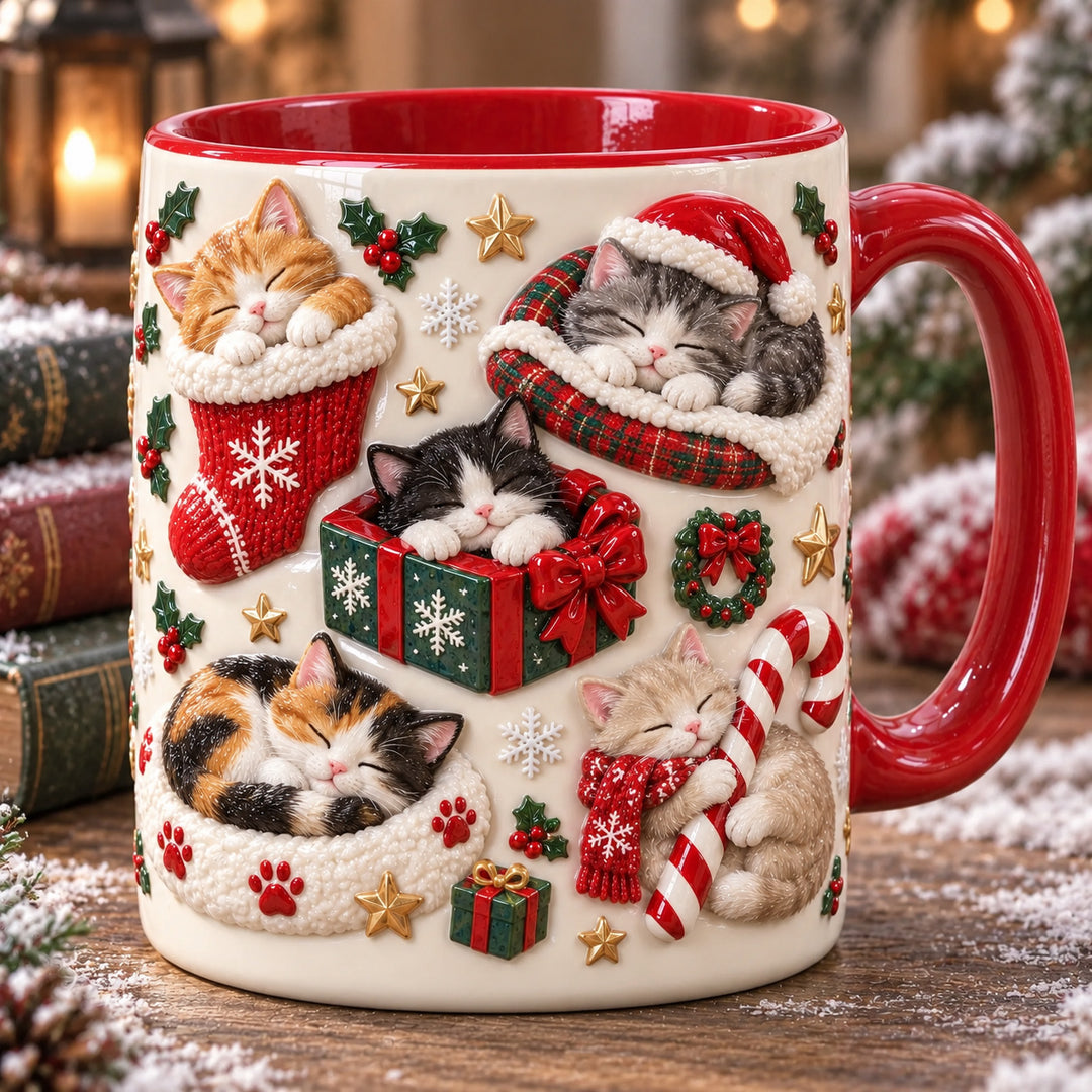 Sleepy Whiskers Christmas 3D Effect Printed Accent Mug NCU0HT203