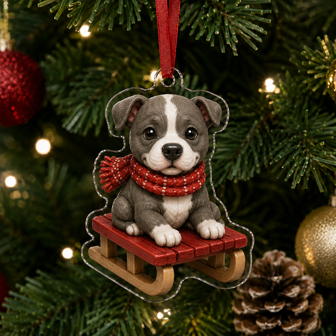 Sleigh Pitbull Adorable Mica Ornament NCU0NT003