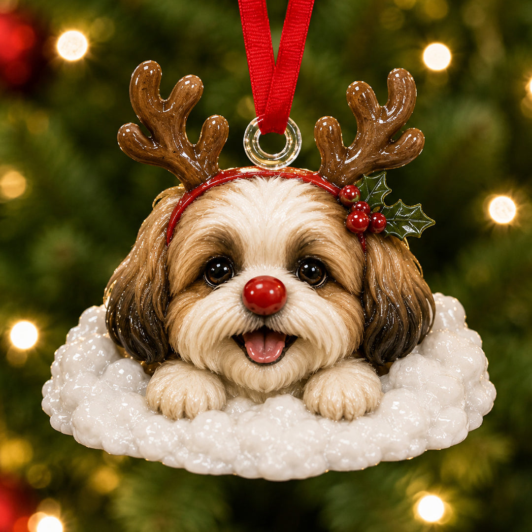 Snow Reindeer Shih Tzu Mica Ornament NCU0HT097