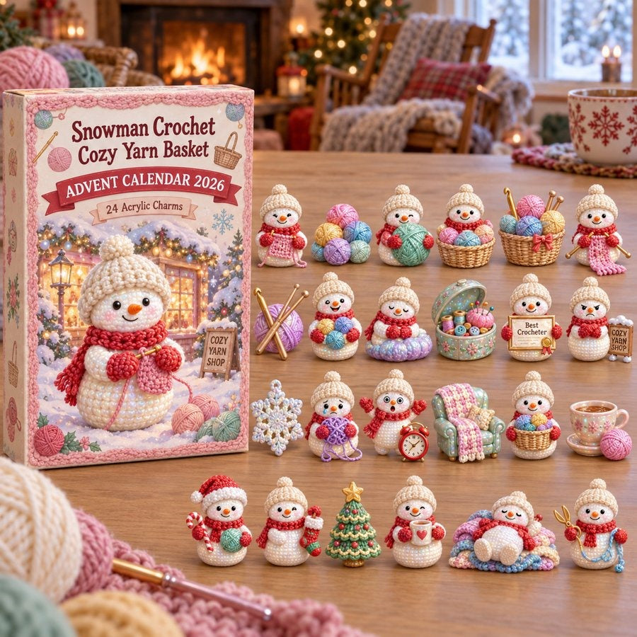 Snowman Crochet Cozy Yarn Basket Advent Calendar 1