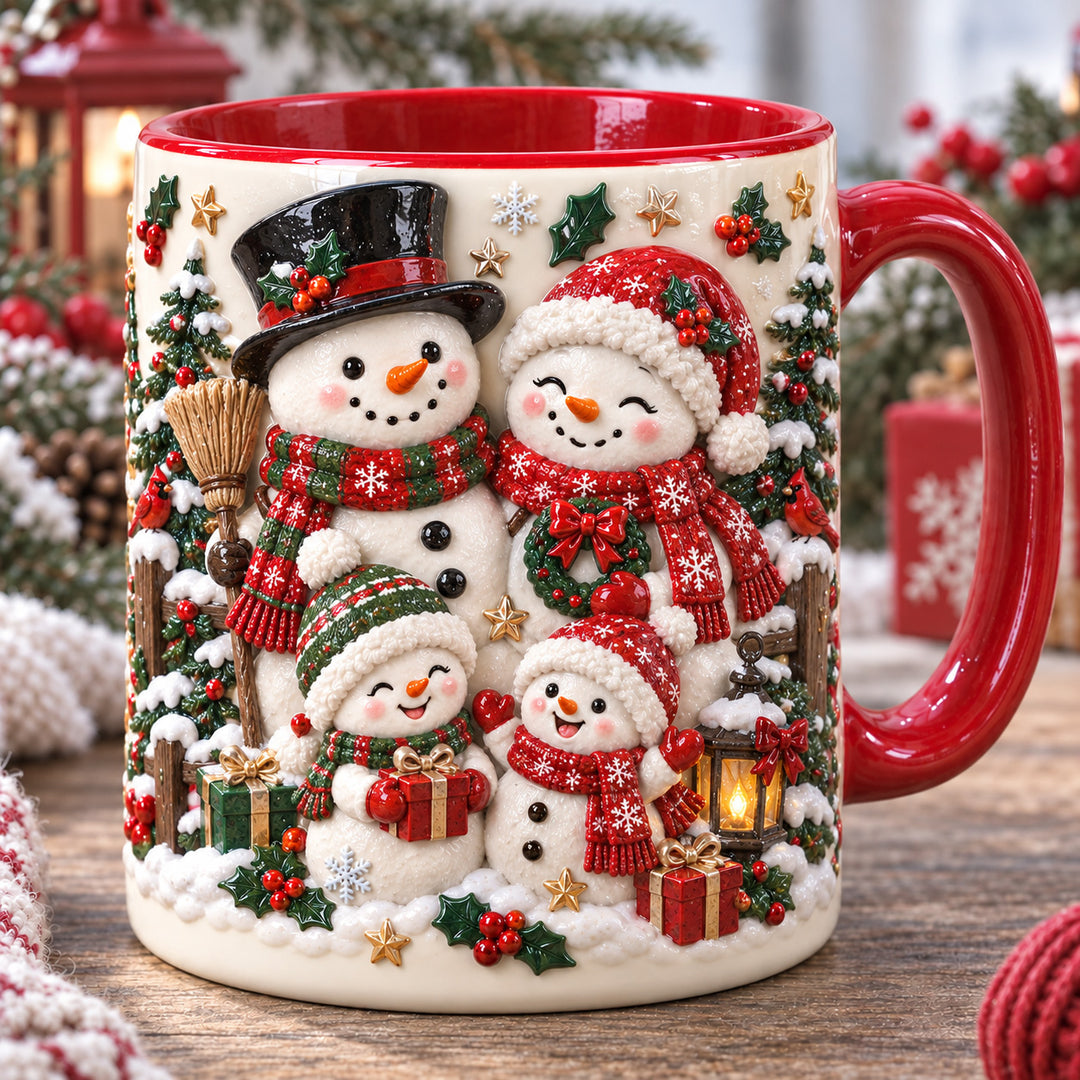 Snowman Family Christmas 3D Effect Printed Accent Mug NCU0HT207