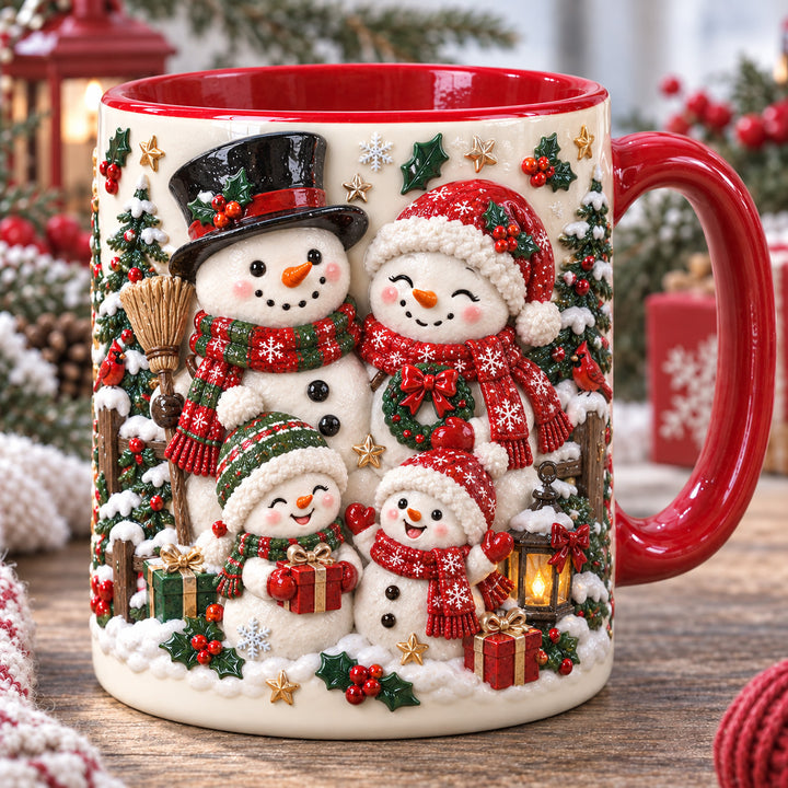 Snowman Family Christmas 3D Effect Printed Accent Mug NCU0HT207
