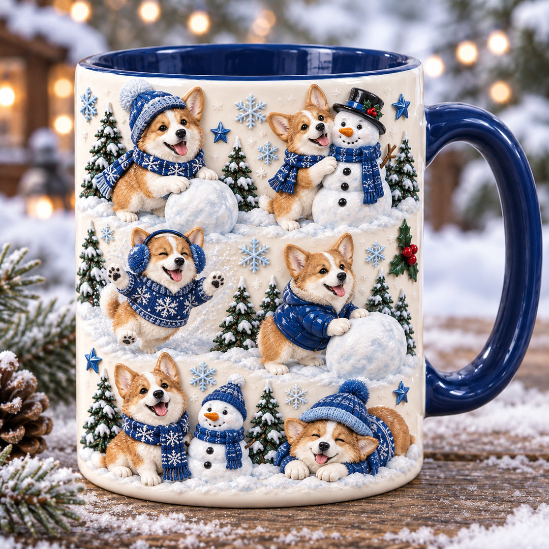 Snowy Corgi Christmas 3D Effect Printed Accent Mug NCU0HT266