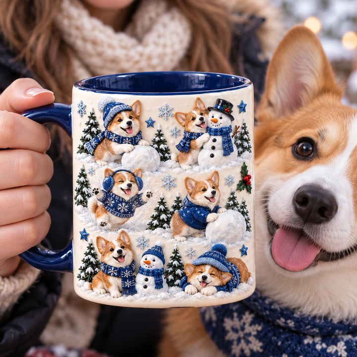 Snowy Corgi Christmas 3D Effect Printed Accent Mug NCU0HT266