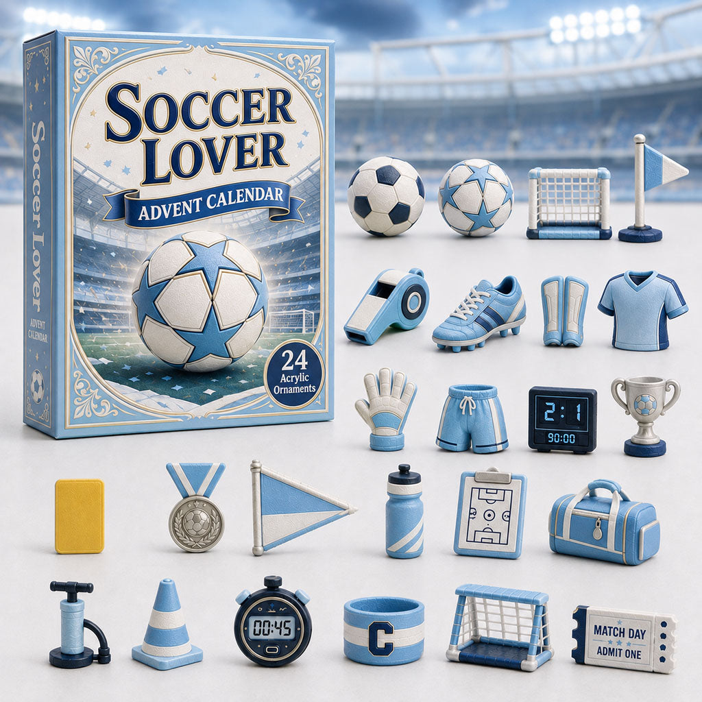 CHRISTMAS KICKOFF 40% OFF - Soccer Theme Blue Advent Calendar 2026 - 24-Day Festive Countdown, Acrylic Charms Blind Box - Gift For Soccer Lovers