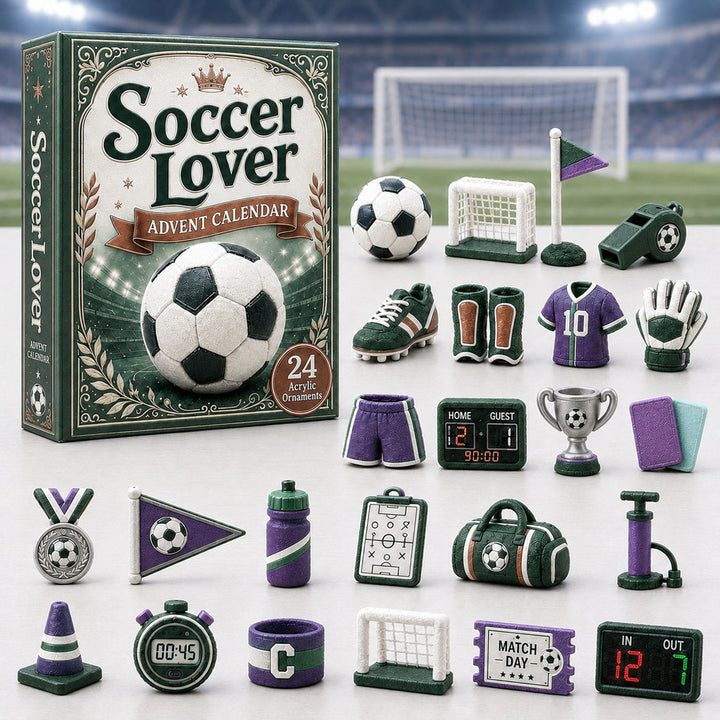 CHRISTMAS KICKOFF 40% OFF - Soccer Theme Green Advent Calendar 2026 - 24-Day Festive Countdown, Acrylic Charms Blind Box - Gift For Soccer Lovers