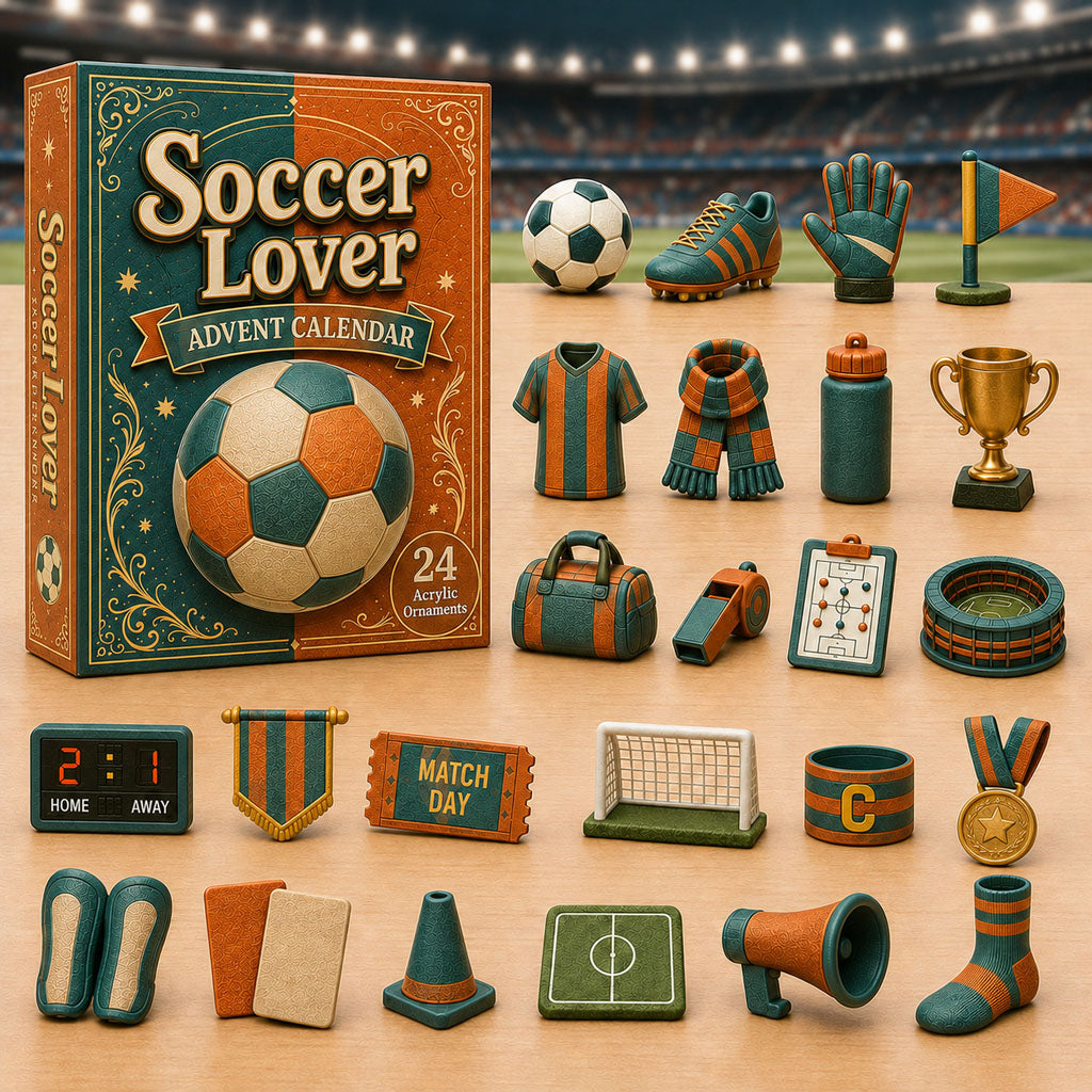 CHRISTMAS KICKOFF 40% OFF - Soccer Theme Orange Advent Calendar 2026 - 24-Day Festive Countdown, Acrylic Charms Blind Box - Gift For Soccer Lovers