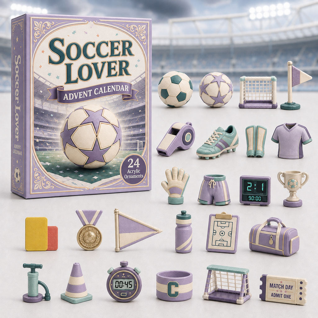 CHRISTMAS KICKOFF 40% OFF - Soccer Theme Purple Advent Calendar 2026 - 24-Day Festive Countdown, Acrylic Charms Blind Box - Gift For Soccer Lovers
