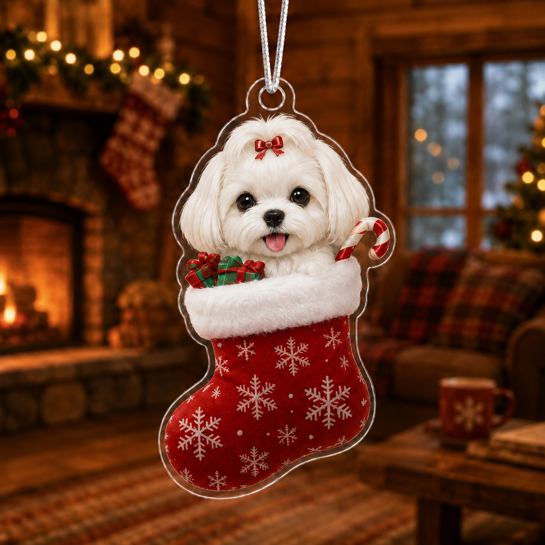 Sock Maltese Mica Ornament NCU0NT083