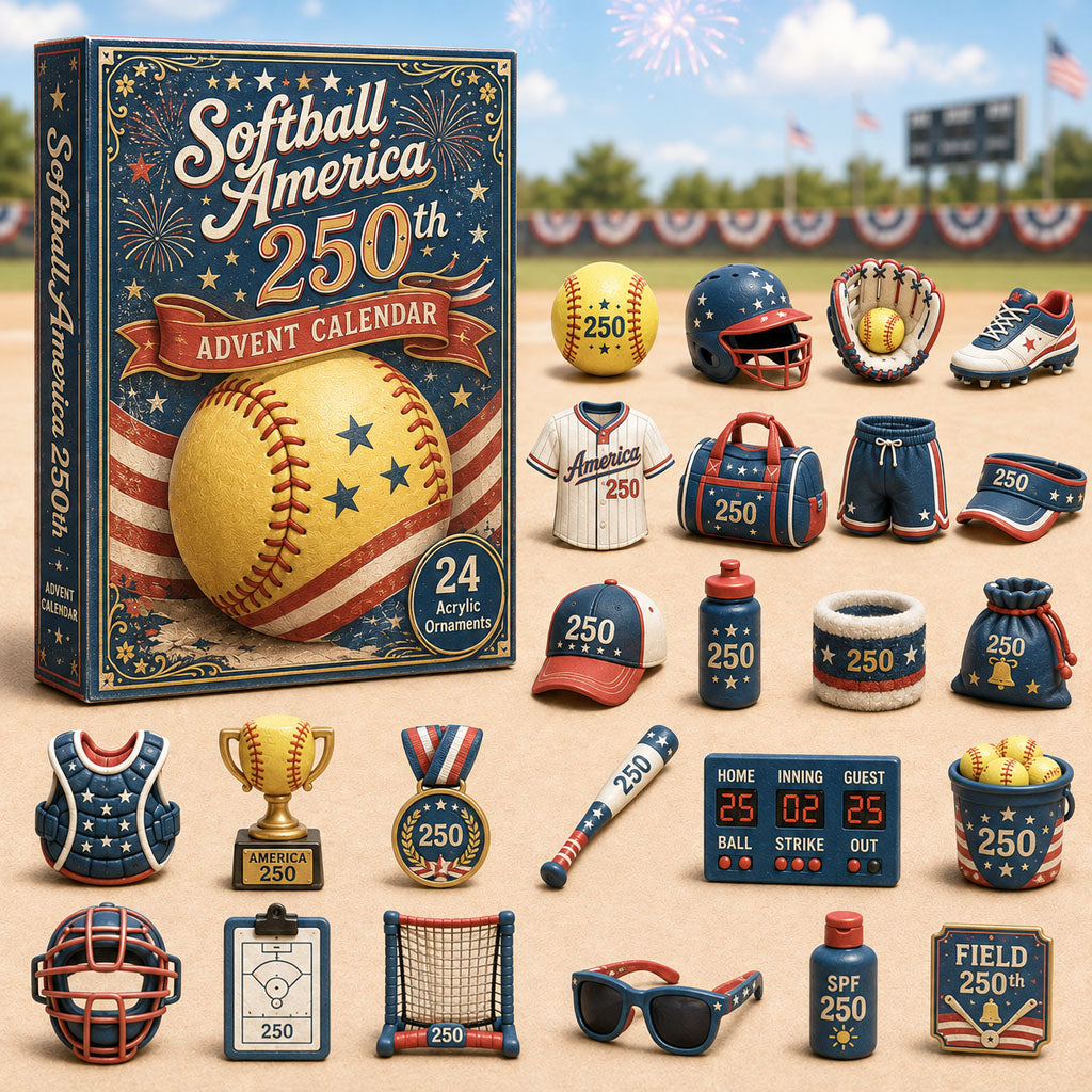 CHRISTMAS KICKOFF 40% OFF - Softball America 250th Advent Calendar 2026 - 24-Day Festive Countdown, Acrylic Charms Blind Box - Gift For Softball Lovers AC0HA071