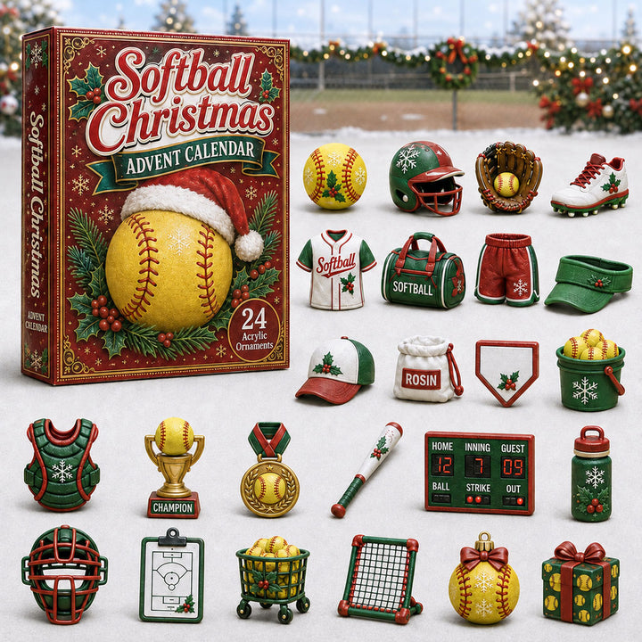 CHRISTMAS KICKOFF 40% OFF - Softball Christmas Advent Calendar 2026 - 24-Day Festive Countdown, Acrylic Charms Blind Box - Gift For Softball Lovers AC0HA072