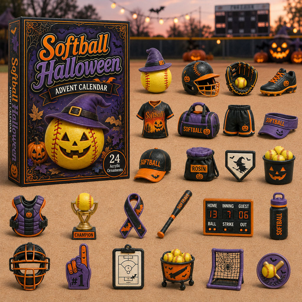 HALLOWEEN KICKOFF 40% OFF - Softball Halloween Advent Calendar 2026 - 24-Day Festive Countdown, Acrylic Charms Blind Box - Gift For Softball Lovers AC0HA073