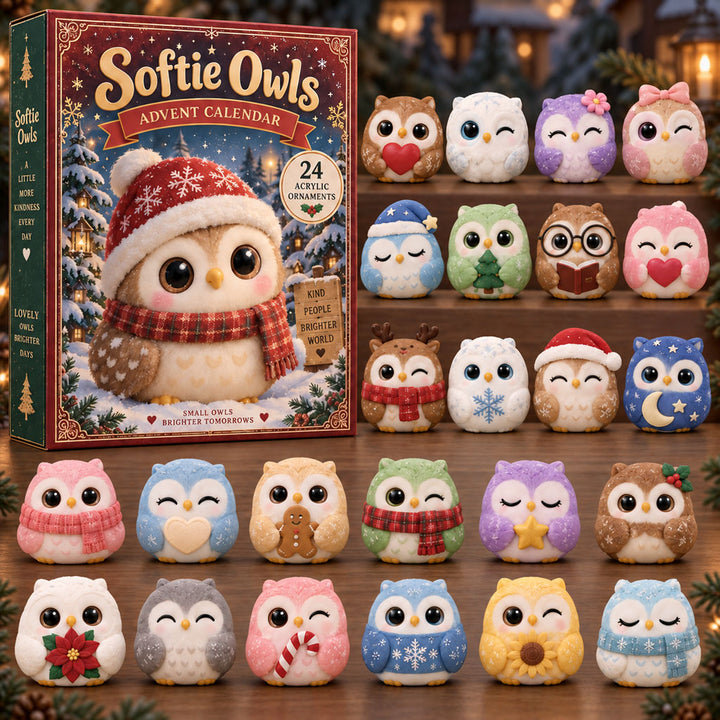 CHRISTMAS KICKOFF 40% OFF - Softie Owls Advent Calendar 2026 - 24-Day Festive Countdown, Acrylic Charms Blind Box - Gift For Kids AC0TM388