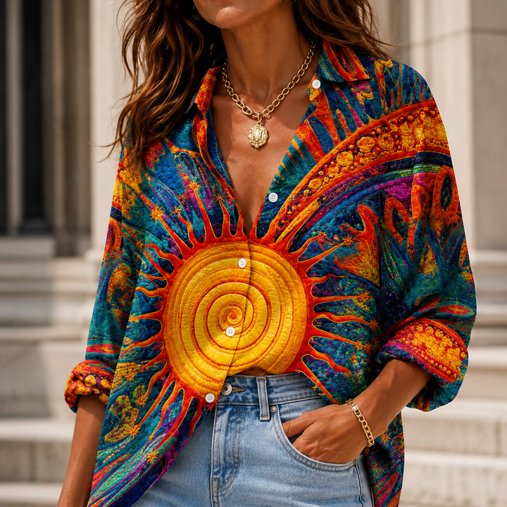 Solar Symphony Women's Plus Size Casual Shirt Long Sleeve NCU0PT175