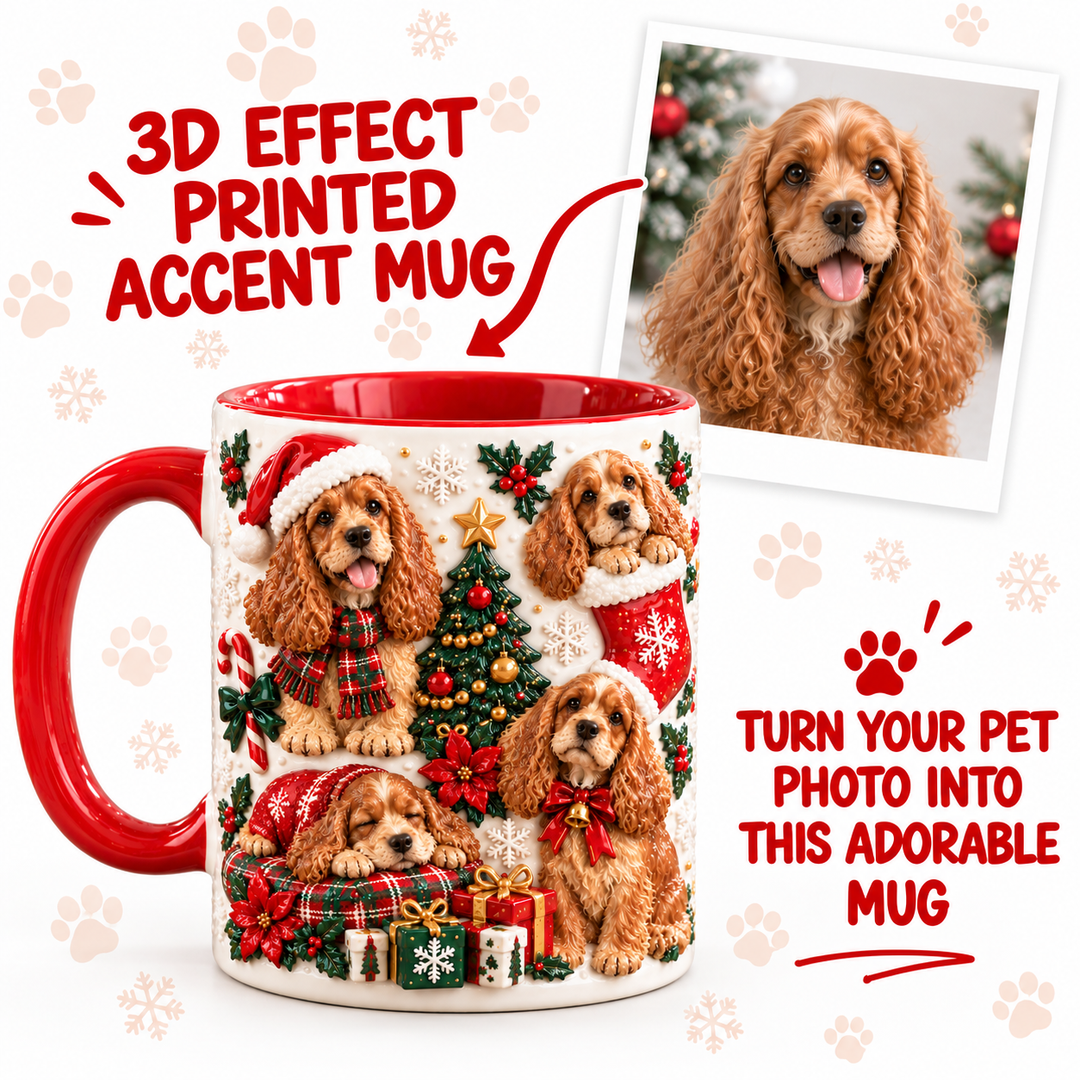 Spaniel Christmas Personalized 3D Effect Printed Accent Mug UPL0TH012
