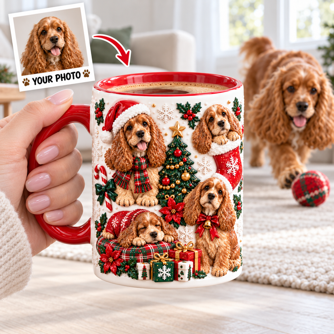 Spaniel Christmas Personalized 3D Effect Printed Accent Mug UPL0TH012