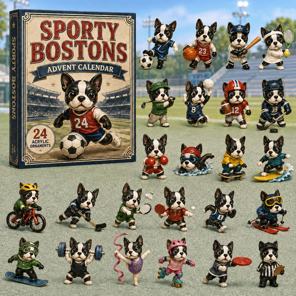 CHRISTMAS KICKOFF 40% OFF - Sporty Bostons Advent Calendar 2026 - 24-Day Festive Countdown, Acrylic Charms Blind Box - Gift For Boston Terrier Lovers AC0NT109