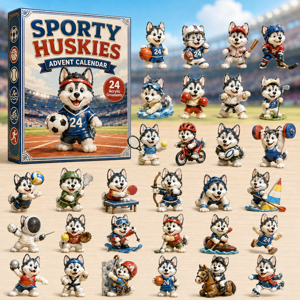 CHRISMAST KICKOFF 40% OFF - Sporty Huskies Advent Calendar 2026 - 24-Day Festive Countdown, Acrylic Charms Blind Box - Gift For Husky Lovers AC0HA100