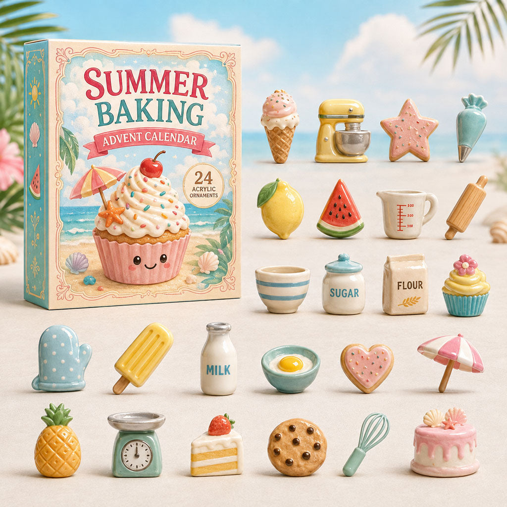 CHRISTMAS KICKOFF 40% OFF - Summer Baking Advent Calendar 2026 - 24-Day Festive Countdown, Acrylic Charms Blind Box - Gift For Baking Lovers AC0TM076