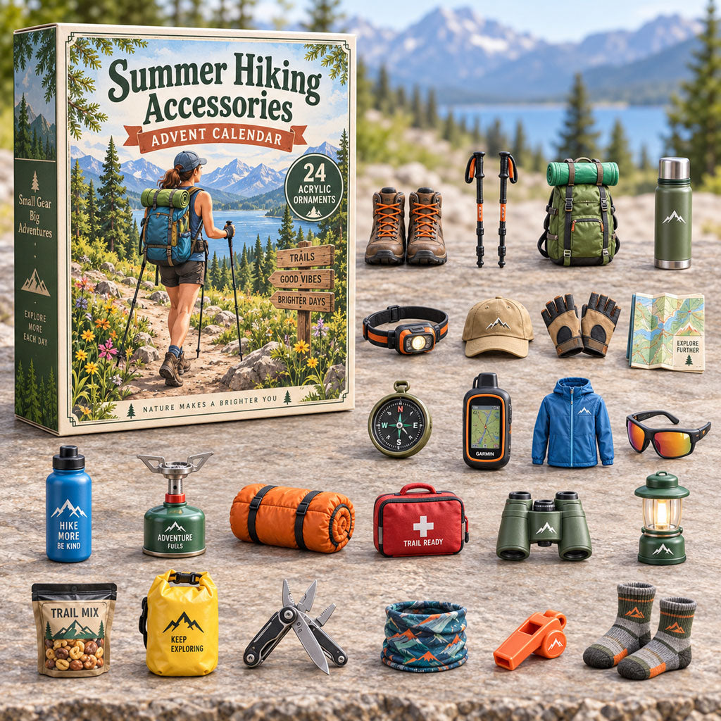 CHRISTMAS KICKOFF 40% OFF - Summer Hiking Accessories Advent Calendar 2026 - 24-Day Festive Countdown, Acrylic Charms Blind Box - Gift For Hiking Lovers AC0NT264