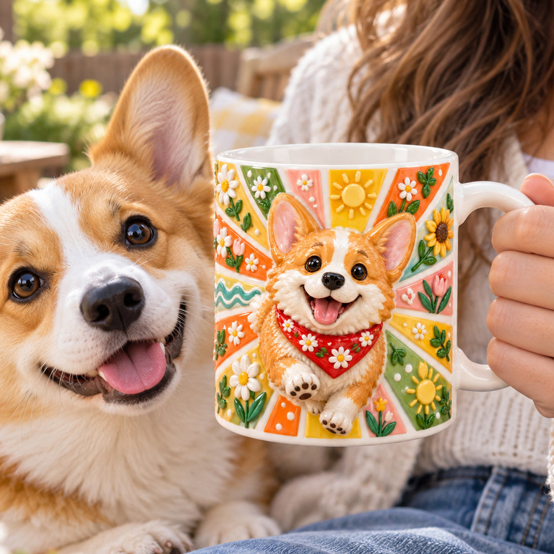 Sunshine Corgi 3D Effect Printed Accent Mug NCU0HT269