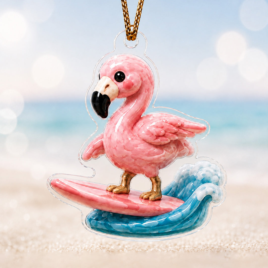 Surf’s Up Flamingo Adorable Mica Ornament NCU0HA006