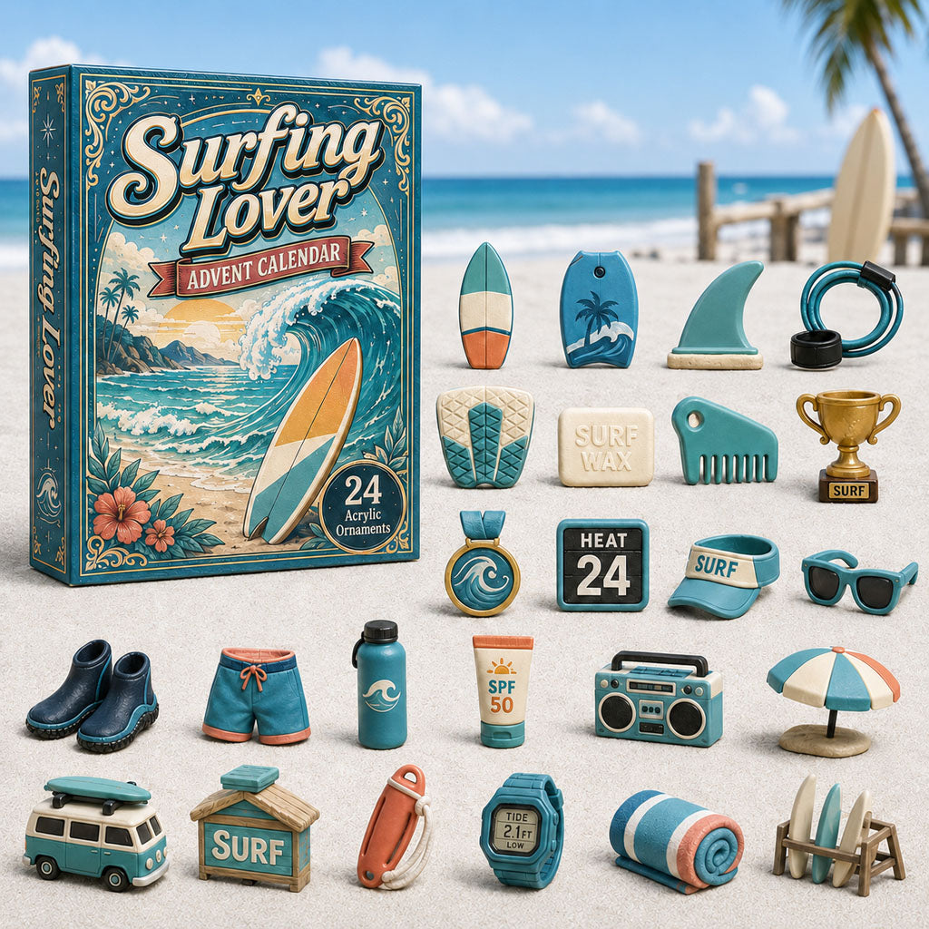 CHRISTMAS KICKOFF 40% OFF - Surfing Lover Advent Calendar 2026 - 24-Day Festive Countdown, Acrylic Charms Blind Box - Gift For Sport Lovers AC0HA066