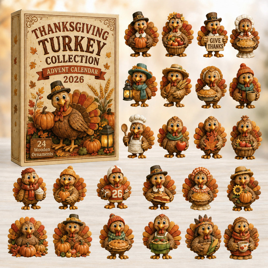 THANKSGIVING KICKOFF 40% OFF - Thanksgiving Turkey Advent Calendar 2026 - 24-Day Festive Countdown, Wooden Charms Blind Box - Gift For Family & Friends AC0HT395