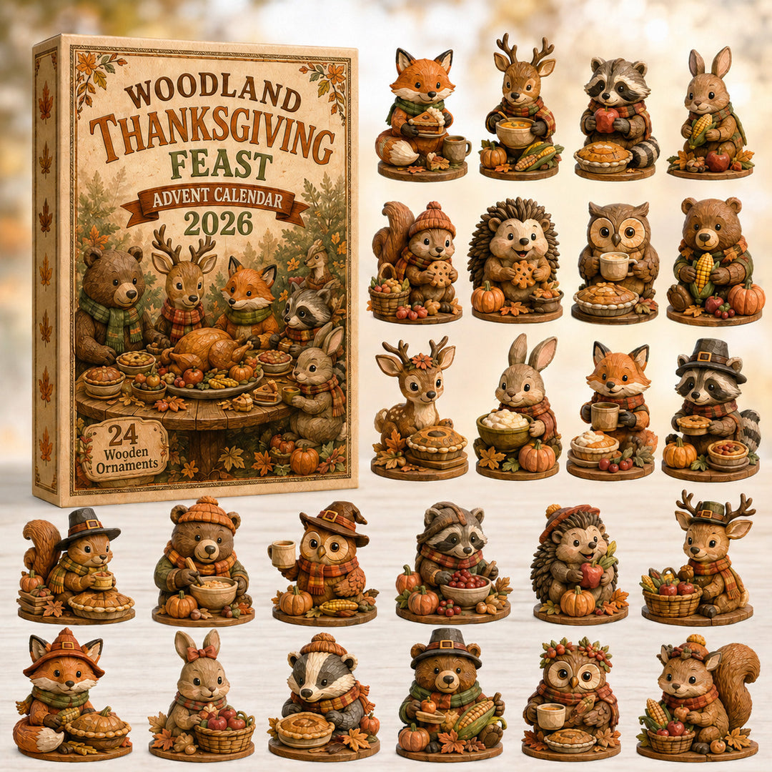 THANKSGIVING KICKOFF 40% OFF - Woodland Thanksgiving Feast Advent Calendar 2026 - 24-Day Festive Countdown, Wooden Charms Blind Box - Gift For Family & Friends AC0HT396