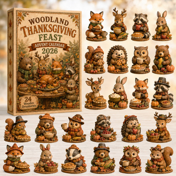 THANKSGIVING KICKOFF 40% OFF - Woodland Thanksgiving Feast Advent Calendar 2026 - 24-Day Festive Countdown, Wooden Charms Blind Box - Gift For Family & Friends AC0HT396
