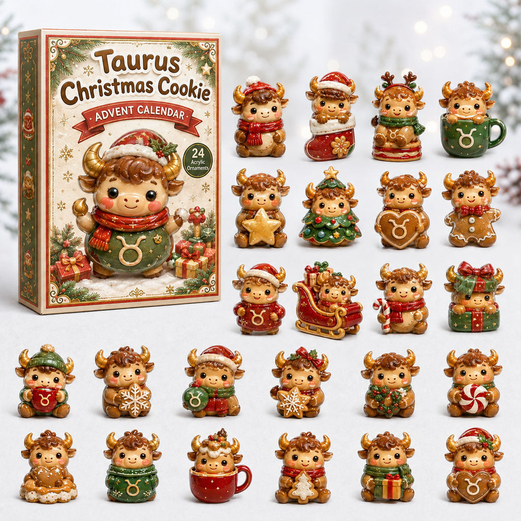 CHRISTMAS KICKOFF 40% OFF - Taurus Christmas Cookie Advent Calendar 2026 - 24-Day Festive Countdown, Acrylic Charms Blind Box - Gift For Astrology Lovers AC0HA204