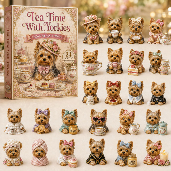 CHRISTMAS KICKOFF 40% OFF - Tea Time With Yorkies Advent Calendar 2026 - 24-Day Festive Countdown, Acrylic Charms Blind Box - Gift For Yorkshire Terrier Lovers AC0NT063
