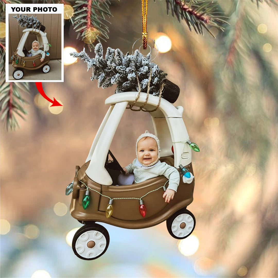 Holiday Road Trip Baby - Personalized Photo Mica Ornament - Christmas Gift For Family Members, New Mom, New Dad