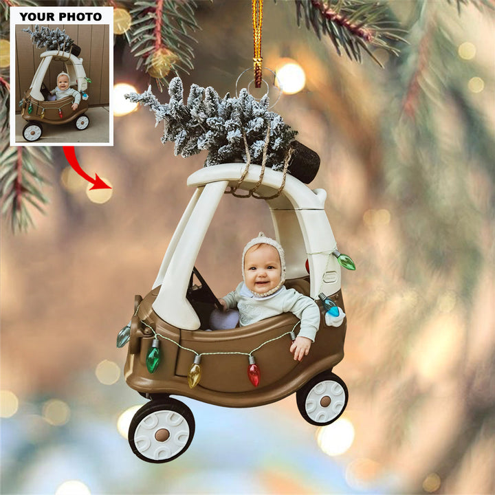 Holiday Road Trip Baby - Personalized Photo Mica Ornament - Christmas Gift For Family Members, New Mom, New Dad