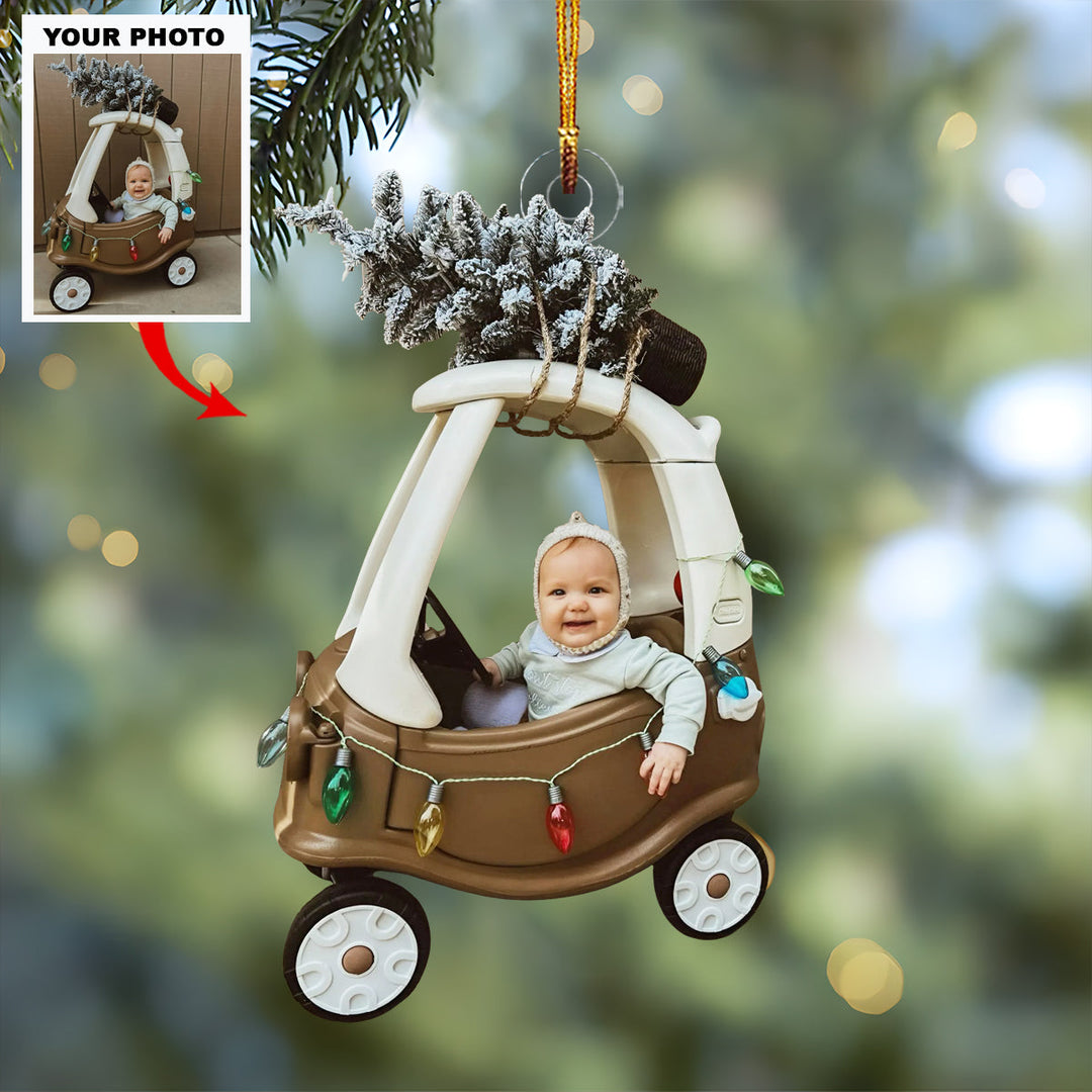 Holiday Road Trip Baby - Personalized Photo Mica Ornament - Christmas Gift For Family Members, New Mom, New Dad