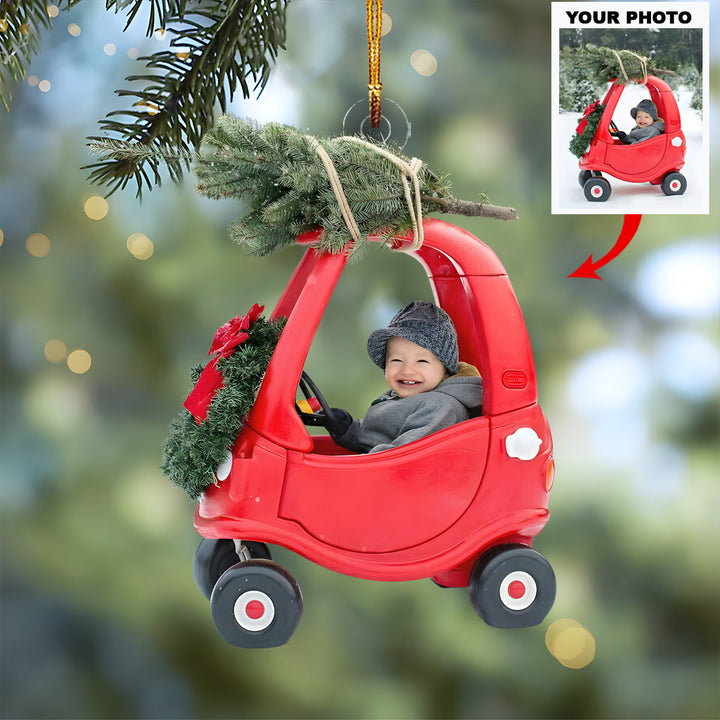 Baby in Toy Car - Personalized Photo Mica Ornament - Christmas Gift For Family Members, New Mom, New Dad