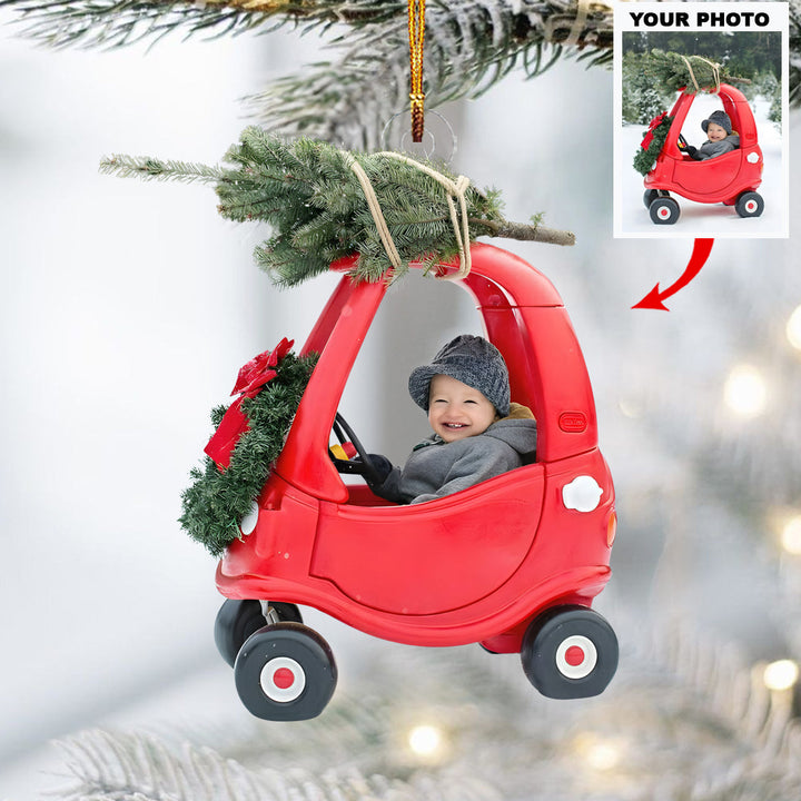 Baby in Toy Car - Personalized Photo Mica Ornament - Christmas Gift For Family Members, New Mom, New Dad