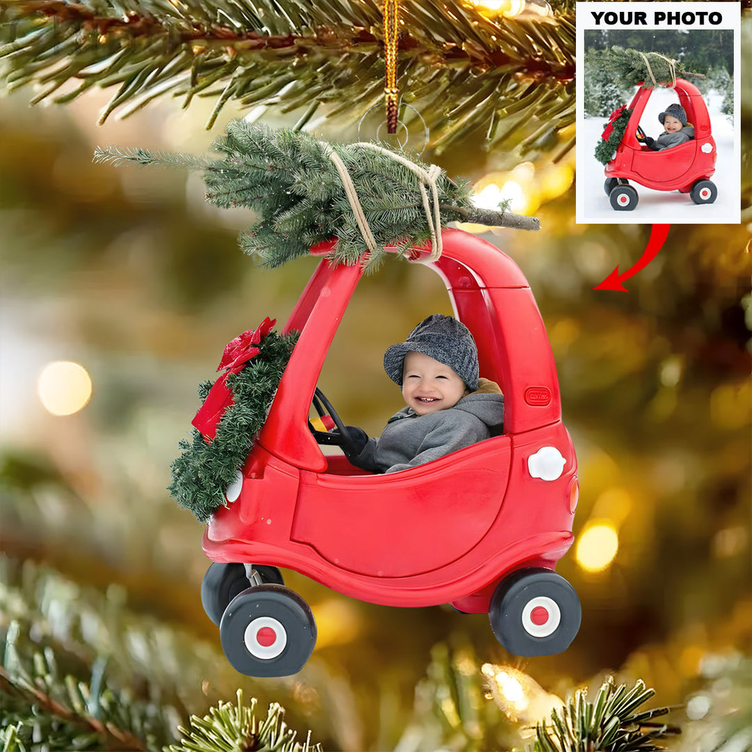 Baby in Toy Car - Personalized Photo Mica Ornament - Christmas Gift For Family Members, New Mom, New Dad