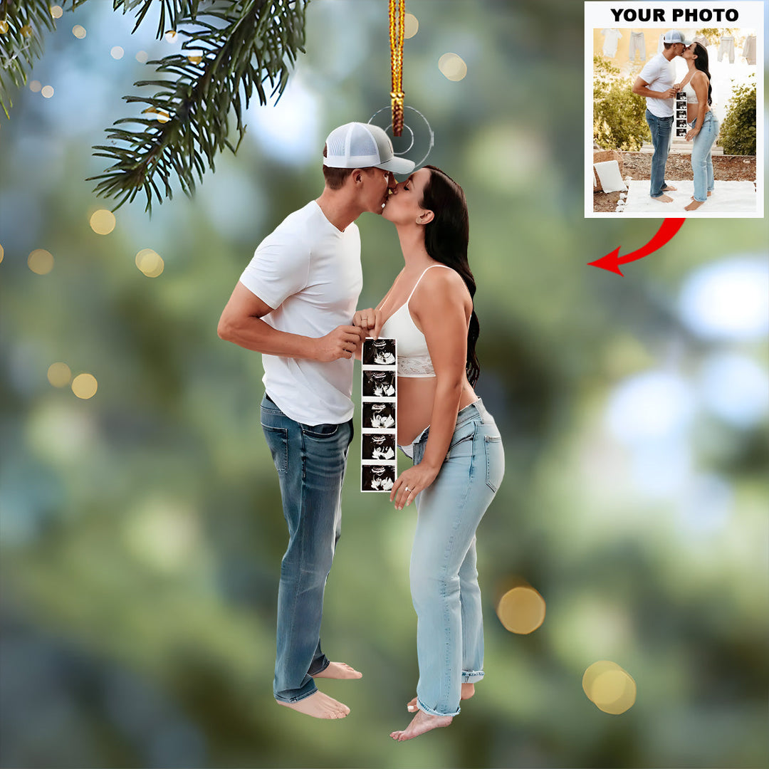 Baby Bump Announcement - Personalized Photo Mica Ornament - Christmas Gift For Family Members