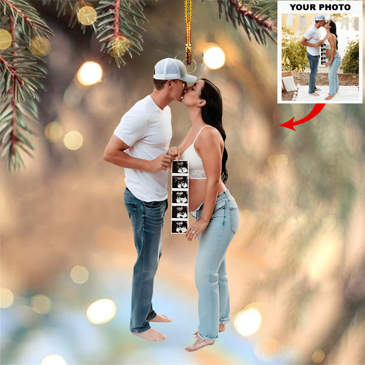 Baby Bump Announcement - Personalized Photo Mica Ornament - Christmas Gift For Family Members