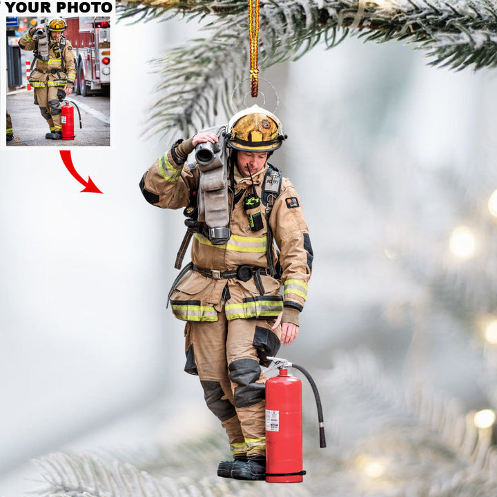 Firefighter Hero - Personalized Photo Mica Ornament - Christmas Gift For Firefighters, Family Members