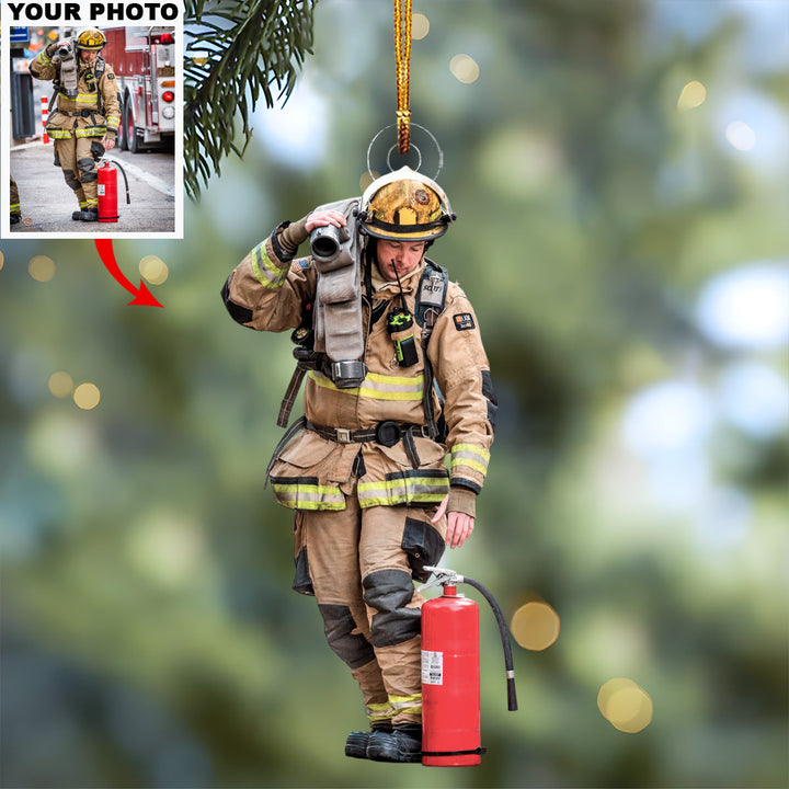 Firefighter Hero - Personalized Photo Mica Ornament - Christmas Gift For Firefighters, Family Members