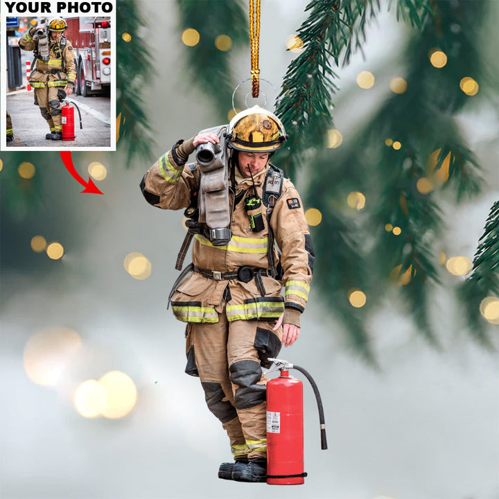 Firefighter Hero - Personalized Photo Mica Ornament - Christmas Gift For Firefighters, Family Members