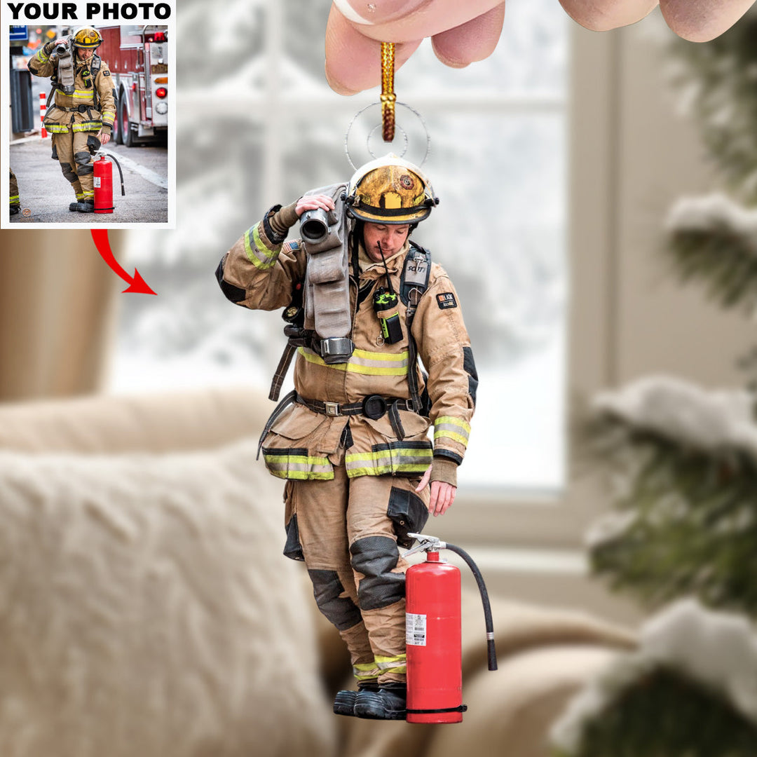 Firefighter Hero - Personalized Photo Mica Ornament - Christmas Gift For Firefighters, Family Members