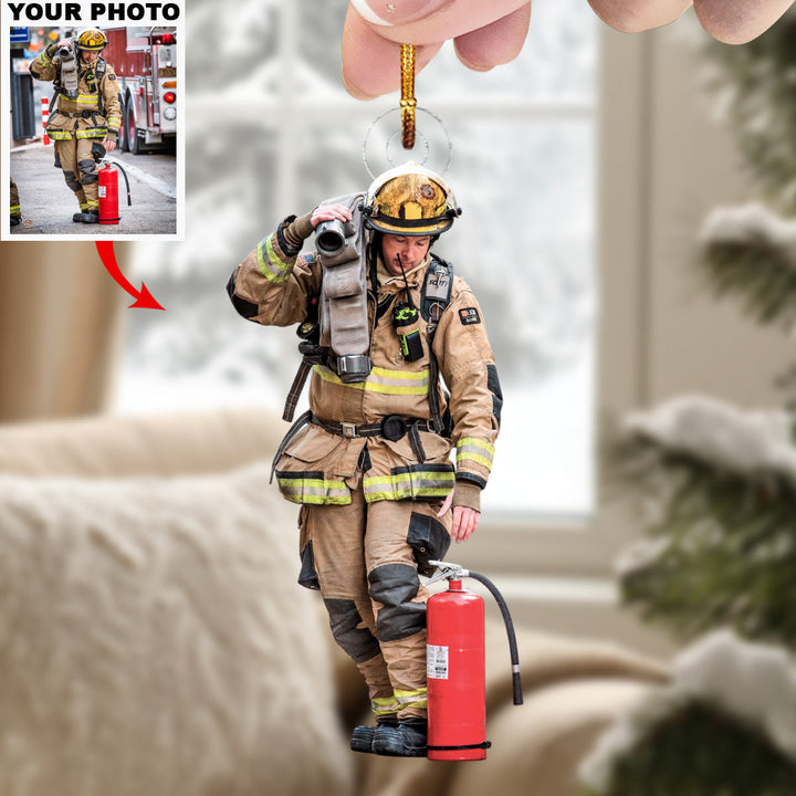 Firefighter Hero - Personalized Photo Mica Ornament - Christmas Gift For Firefighters, Family Members